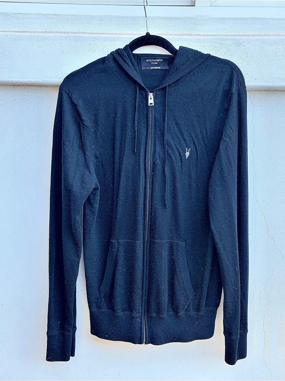 AllSaints Merino Wool Zip Hoodie Men's Black XL